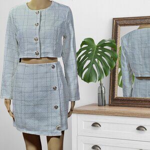 Two-Piece Button Detail Set Cropped Jacket + Skirt